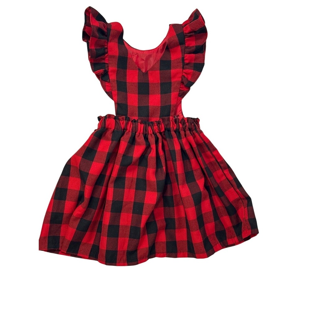 Red & Black Buffalo Plaid Ruffle Sleeve Dress For Girls By Bonnie Jean Size 3T 1